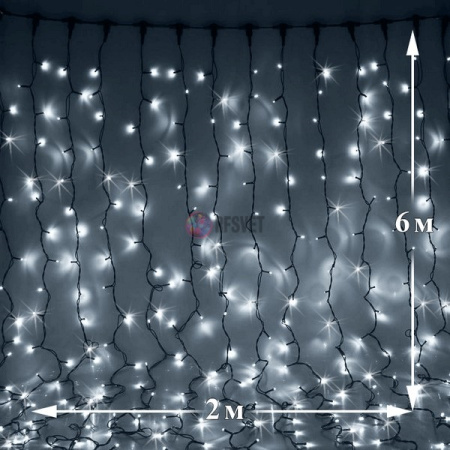 Светодиодный дождь (LED Плей Лайт), 2*6 м, белый, мерцающий