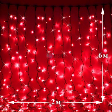 Светодиодный дождь (LED Плей Лайт), 2*6 м, красный, мерцающий