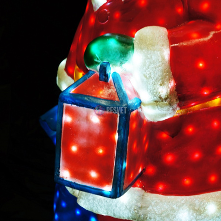 Объемная фигура из стекловолокна "Санта с мешком и фонариком" 120*80*60 см, с трансформатором