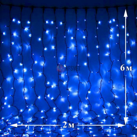 Световой дождь (LED Плей Лайт), IP65 каучук, 2*6м, синий