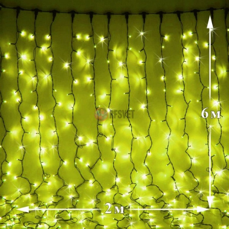 Светодиодный дождь (LED Плей Лайт), 2*6 м, желтый, мерцающий