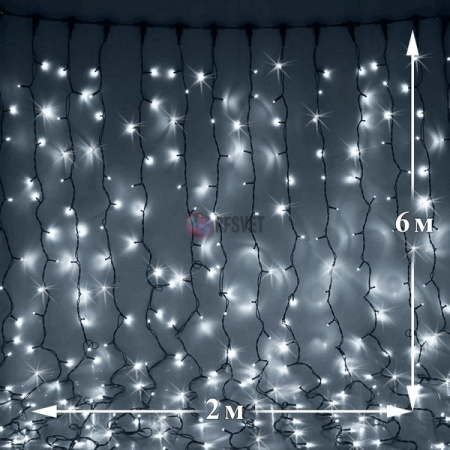 Светодиодный дождь (LED Плей Лайт), 2*6 м, белый, мерцающий