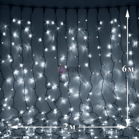 Светодиодный дождь (LED Плей Лайт), 2*6 м, белый, мерцающий