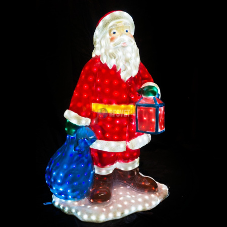Объемная фигура из стекловолокна "Санта с мешком и фонариком" 120*80*60 см, с трансформатором