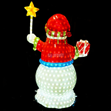 Объемная фигура из стекловолокна "Снеговик с подарком и звездочкой" 130*85*65 см, с трансформаторомтором