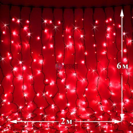 Светодиодный дождь (LED Плей Лайт), 2*6 м, красный, мерцающий