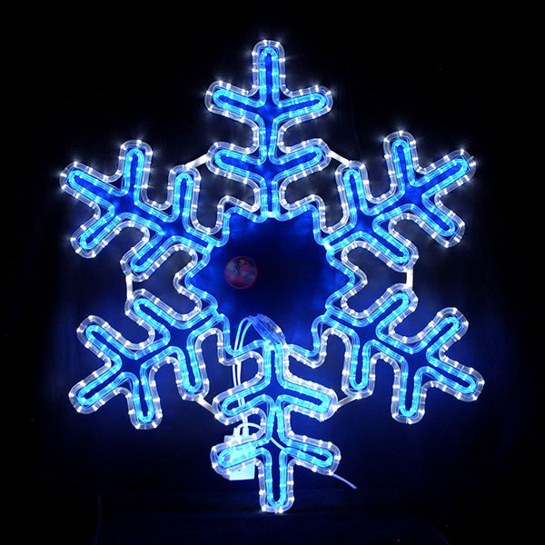 Снежинка из светодиодного дюралайта бело-синяя,  43х43 см