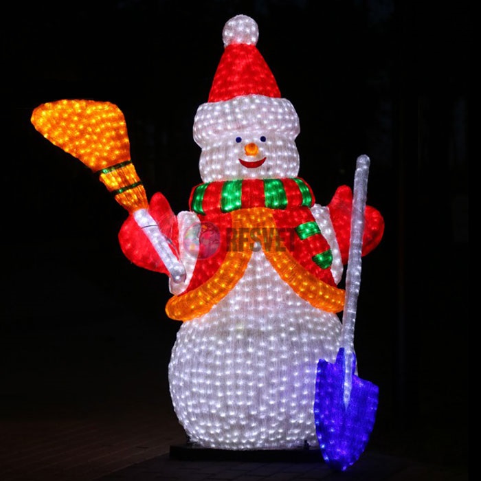 Световая фигура акриловая «Снеговик с лопатой и метлой», 170 см