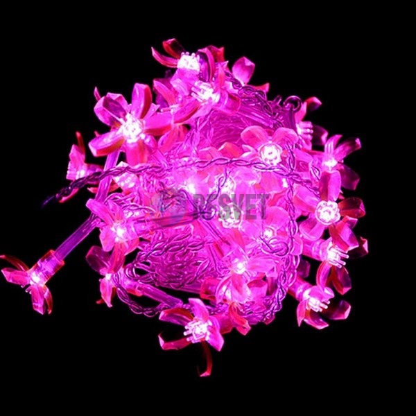 Светодиодная гирлянда "Цветки сакуры", 10м, розовая