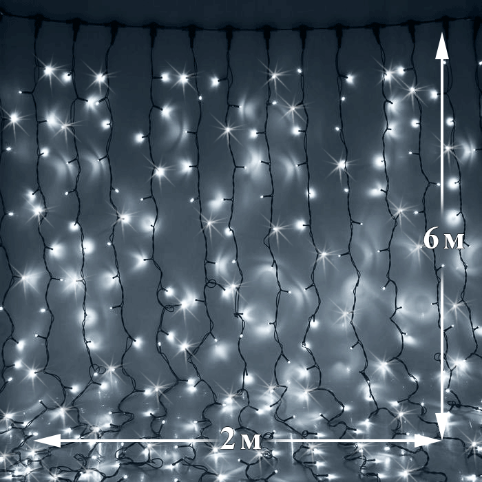 Светодиодный дождь (LED Плей Лайт), 2*6 м, белый, мерцающий