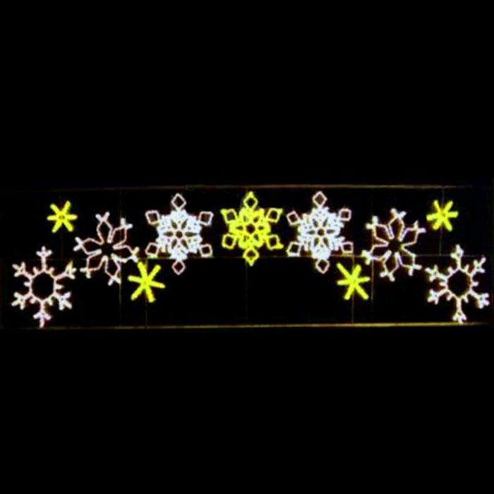 Световое панно "Снежинки со звездами", 105*400см