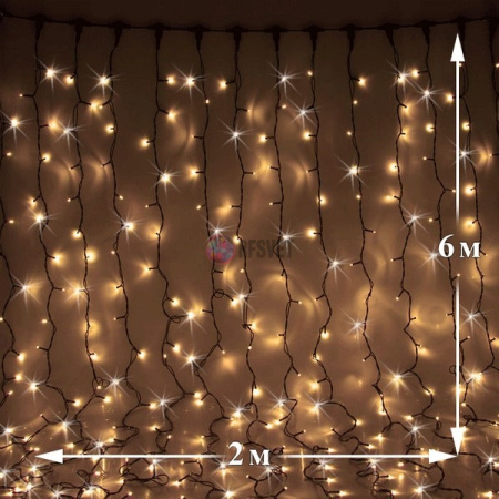 Светодиодный дождь (LED Плей Лайт), 2*6 м, теплый белый, мерцающий
