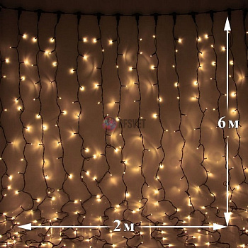 Световой дождь (LED Плей Лайт), IP65 каучук, 2*6м, теплый белый