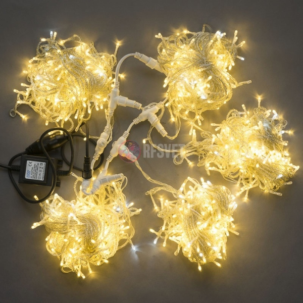 Гирлянда на деревья, 5 нитей по 20 м,  теплый белый FLASH