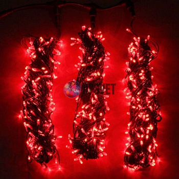 Гирлянда на деревья, 3 нити по 20 м, с трансф, красный