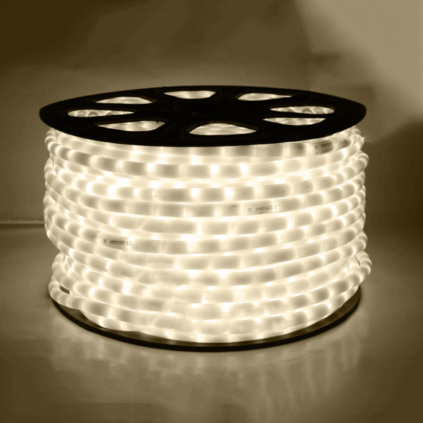 Дюралайт светодиодный двухжильный (фиксинг), ПВХ молочного цвета, 13 мм, теплый белый