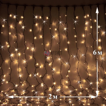 Светодиодный дождь (LED Плей Лайт), 2*6 м, теплый белый, мерцающий