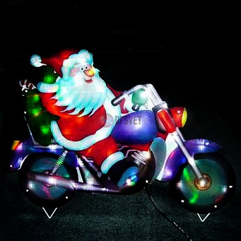 Световая фигура. Веселый Дед Мороз на мотоцикле