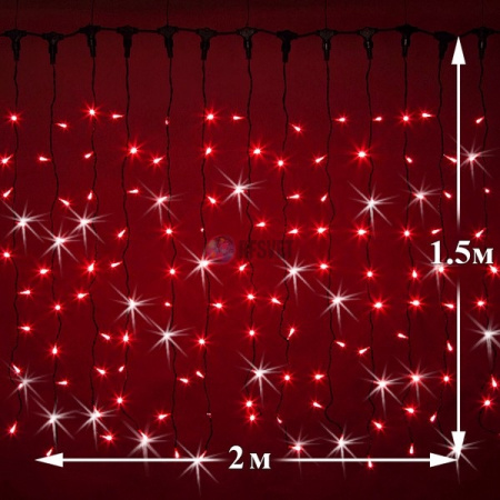 Светодиодный дождь (LED Плей Лайт), 2*1.5 м, красный, мерцающий