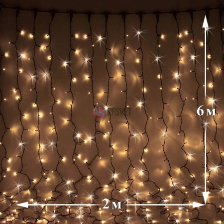 Светодиодный дождь (LED Плей Лайт), 2*6 м, теплый белый, мерцающий