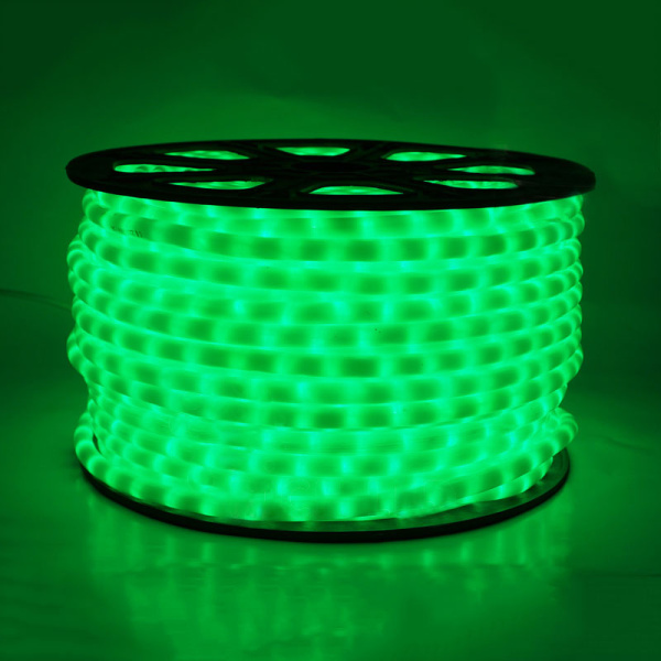 Дюралайт светодиодный двухжильный (фиксинг), ПВХ молочного цвета, 13 мм, зеленый