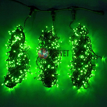 Гирлянда на деревья, 3 нити по 20 м, с трансф, зеленый