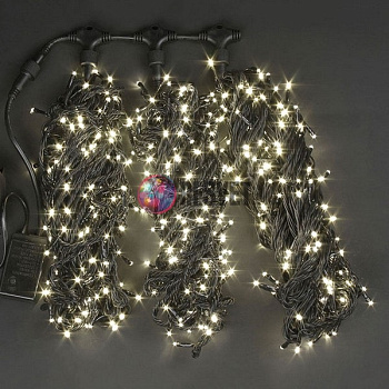 Гирлянда на деревья, 3 нити по 20 м, с трансф, теплый белый