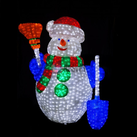 Световая фигура акриловая «Снеговик с лопатой и метлой», 120 см
