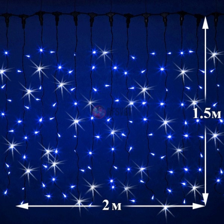 Светодиодный дождь (LED Плей Лайт), 2*1.5 м, синий, мерцающий