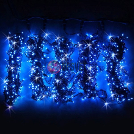 Гирлянда на деревья, 5 нитей по 20 м, с трансф, синий, мерцающий