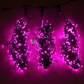 Гирлянда на деревья, 3 нити по 20 м, с трансф, розовый