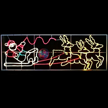 Светодиодное панно "Олени везут Санта Клауса на санях", размер 90*300 см
