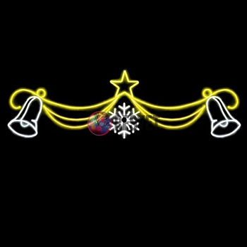 Световое панно "Снежинка с колокольчиками", 90*300см