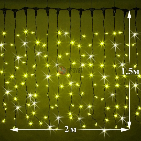 Светодиодный дождь (LED Плей Лайт), 2*1.5 м, желтый, мерцающий