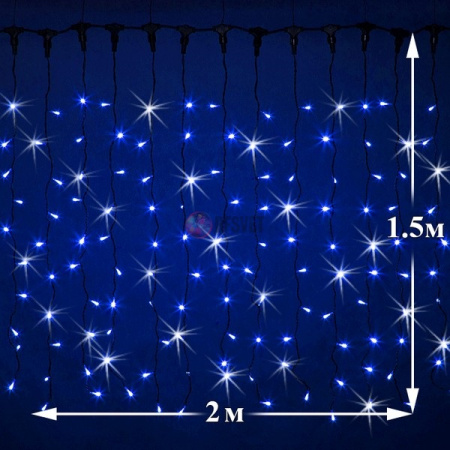 Светодиодный дождь (LED Плей Лайт), 2*1.5 м, синий, мерцающий