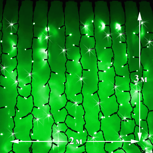 Светодиодный дождь (LED Плей Лайт), 2*3 м, зеленый, мерцающий