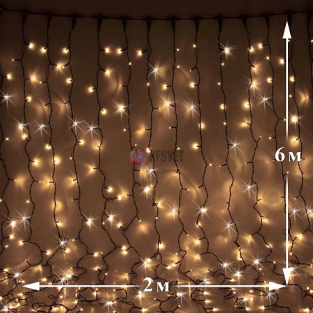Светодиодный дождь (LED Плей Лайт), 2*6 м, теплый белый, мерцающий