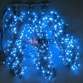 Гирлянда на деревья, 3 нити по 20 м, с трансф, синий